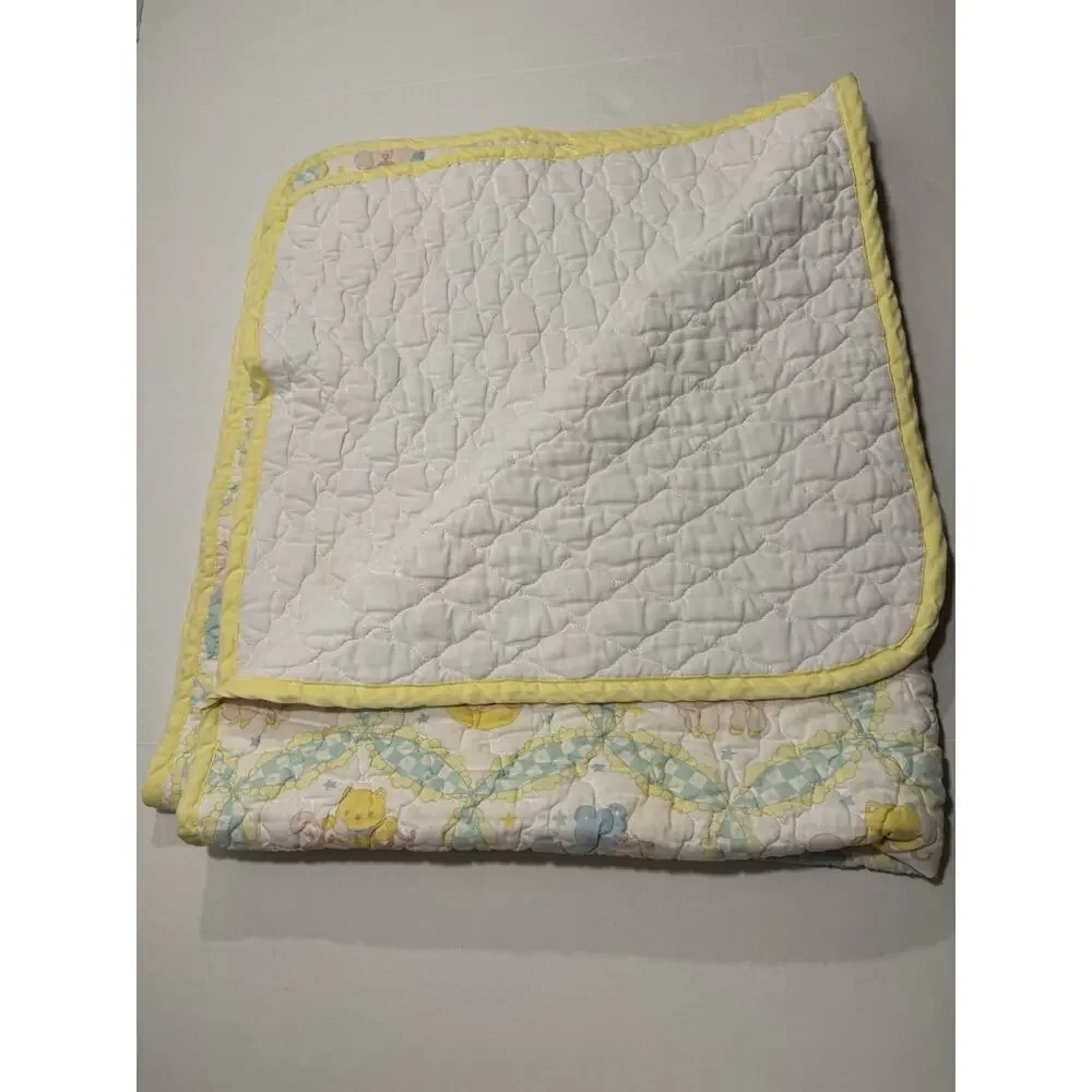 VTG Unisex 40” X 46”Baby Blanket Crib Quilted Comforter Unicorn, Rabbit, Bear
